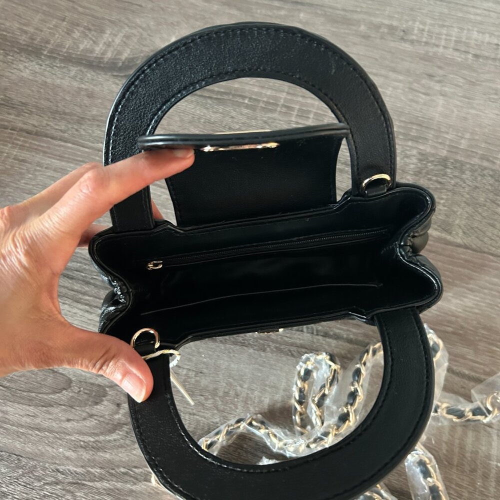 NEW BILLINI Quilted Black Faux Leather Mini Handbag Detachable Chain Crossbody - Picture 6 of 7